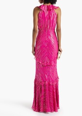 Saloni - Rita ruffled metallic silk-blend jacquard maxi dress - Purple - UK 6