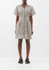 Saloni - Riya Ocean-print Striped Cotton Shirt Dress - Womens - Multi