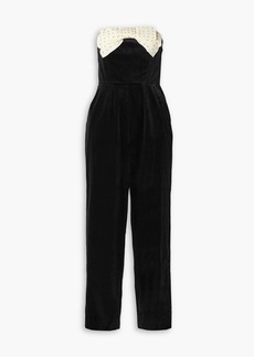 Saloni - Sabine strapless embellished cotton-blend velvet jumpsuit - Black - UK 8