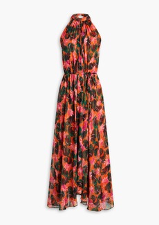 Saloni - Tamara-B floral-print silk-crepe midi dress - Green - UK 4