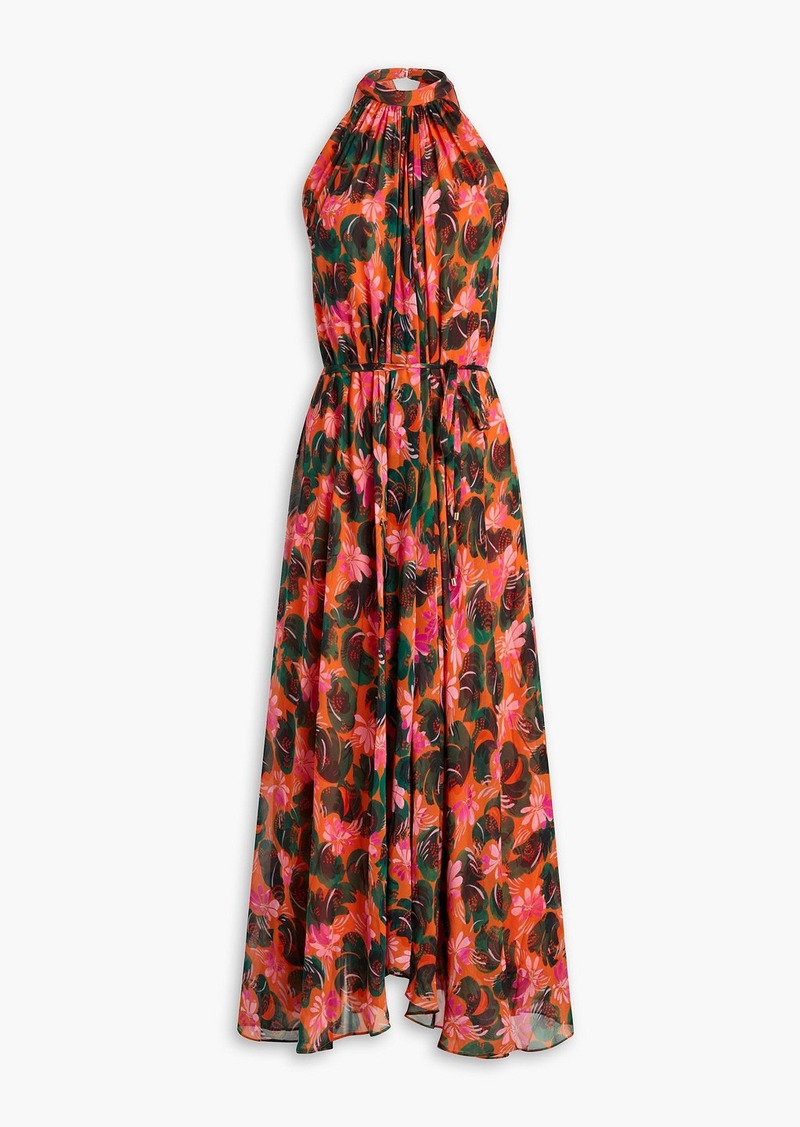 Saloni - Tamara-B floral-print silk-crepe midi dress - Green - UK 10