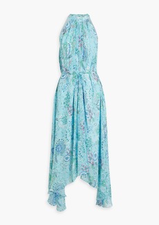 Saloni - Irina belted printed silk-georgette maxi dress - Blue - UK 6