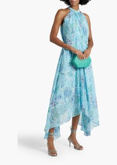 Saloni - Irina belted printed silk-georgette maxi dress - Blue - UK 8