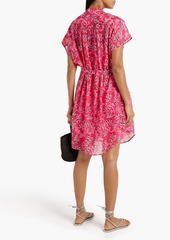 Saloni - Tilda belted printed cotton and silk-blend voile mini dress - Pink - UK 14
