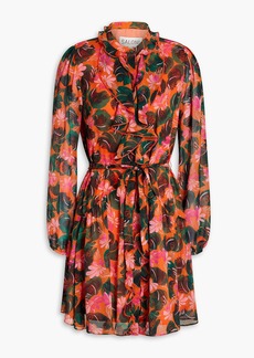Saloni - Tilly ruffled printed silk-georgette mini dress - Orange - UK 12