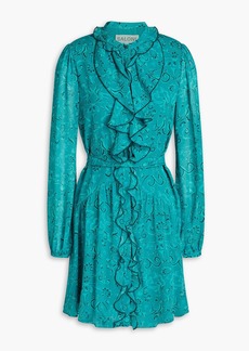 Saloni - Tilly ruffled printed silk-georgette mini dress - Green - UK 12