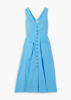 Saloni - Zoey cutout stretch-cotton poplin midi dress - Blue - UK 6