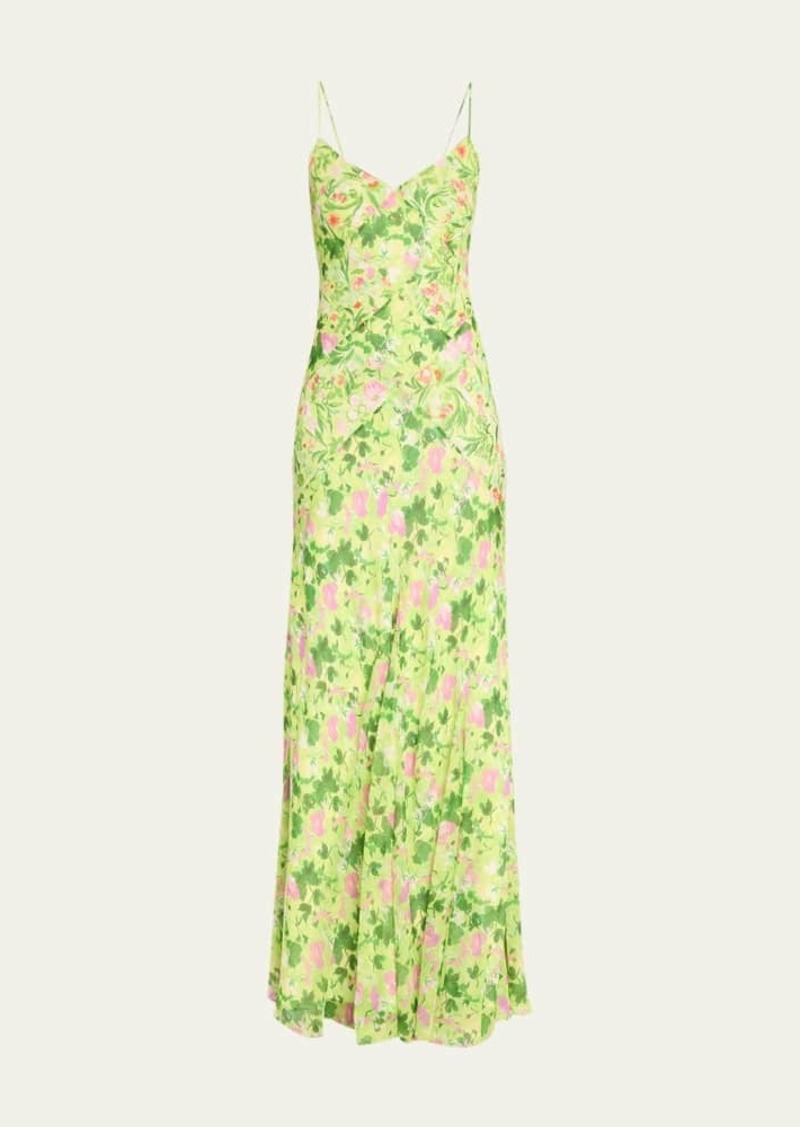 Saloni Cameron Crisscross-Back Floral Silk Midi Dress