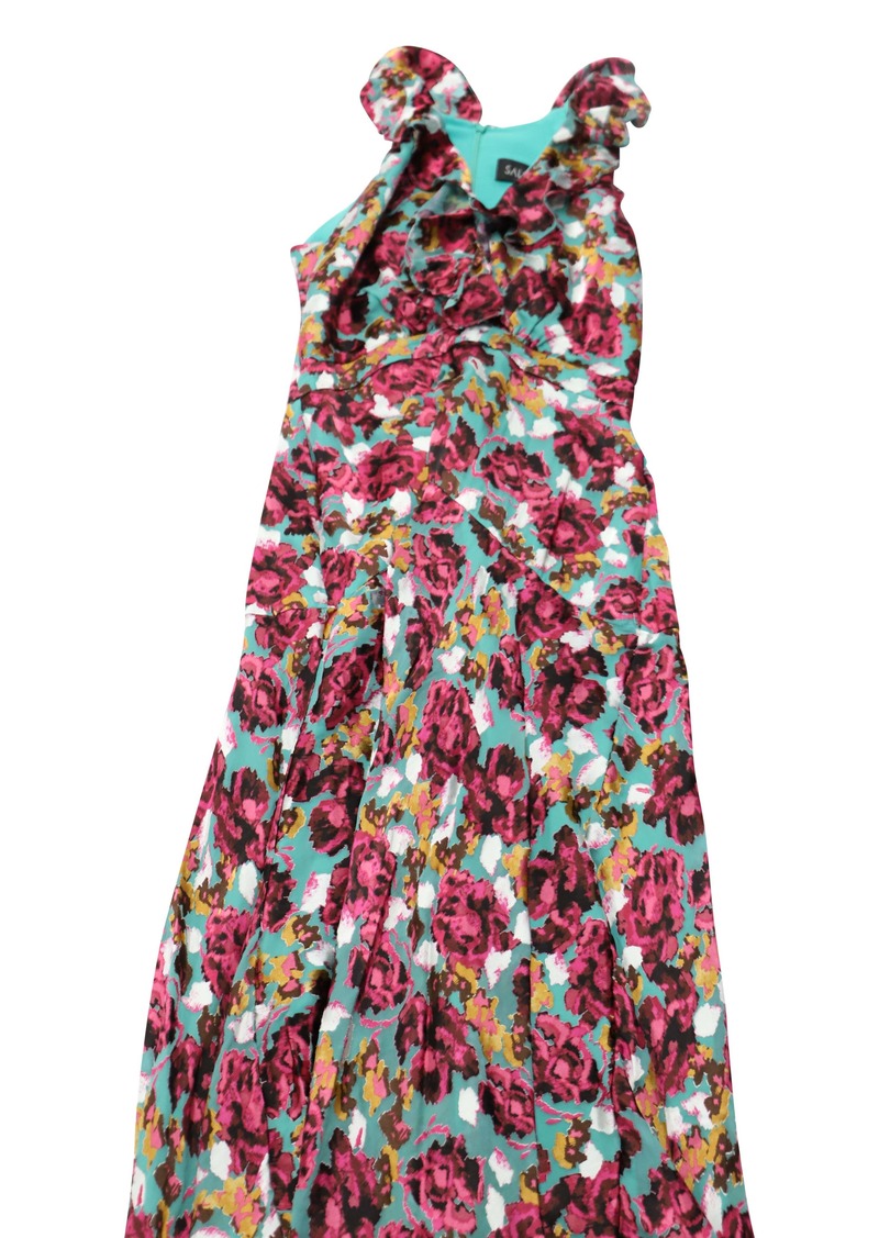 Saloni Floral Ruffle Midi Dress in Multicolor Rayon