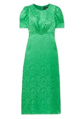 Saloni - Bianca shirred silk-satin jacquard midi dress - Green - UK 4