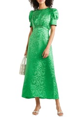 Saloni - Bianca shirred silk-satin jacquard midi dress - Green - UK 4