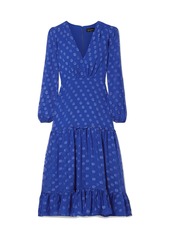 Saloni Woman Devon Ruffle-trimmed Fil Coupé Chiffon Midi Dress Cobalt Blue