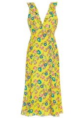 Saloni - Holly ruffle-trimmed floral-print silk crepe de chine midi dress - Yellow - UK 4