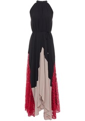 Saloni Woman Iris Color-block Corded Lace-paneled Crepe Maxi Dress Black