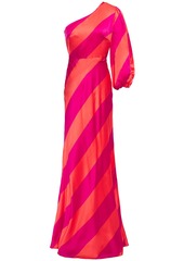 Saloni Woman Lily One-shoulder Striped Silk-satin Gown Papaya