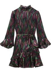 Saloni Woman Marissa Ruffled Metallic Silk-blend Jacquard Mini Dress Black