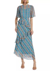 Saloni Vida Printed Silk Ruffled Maxi Dress