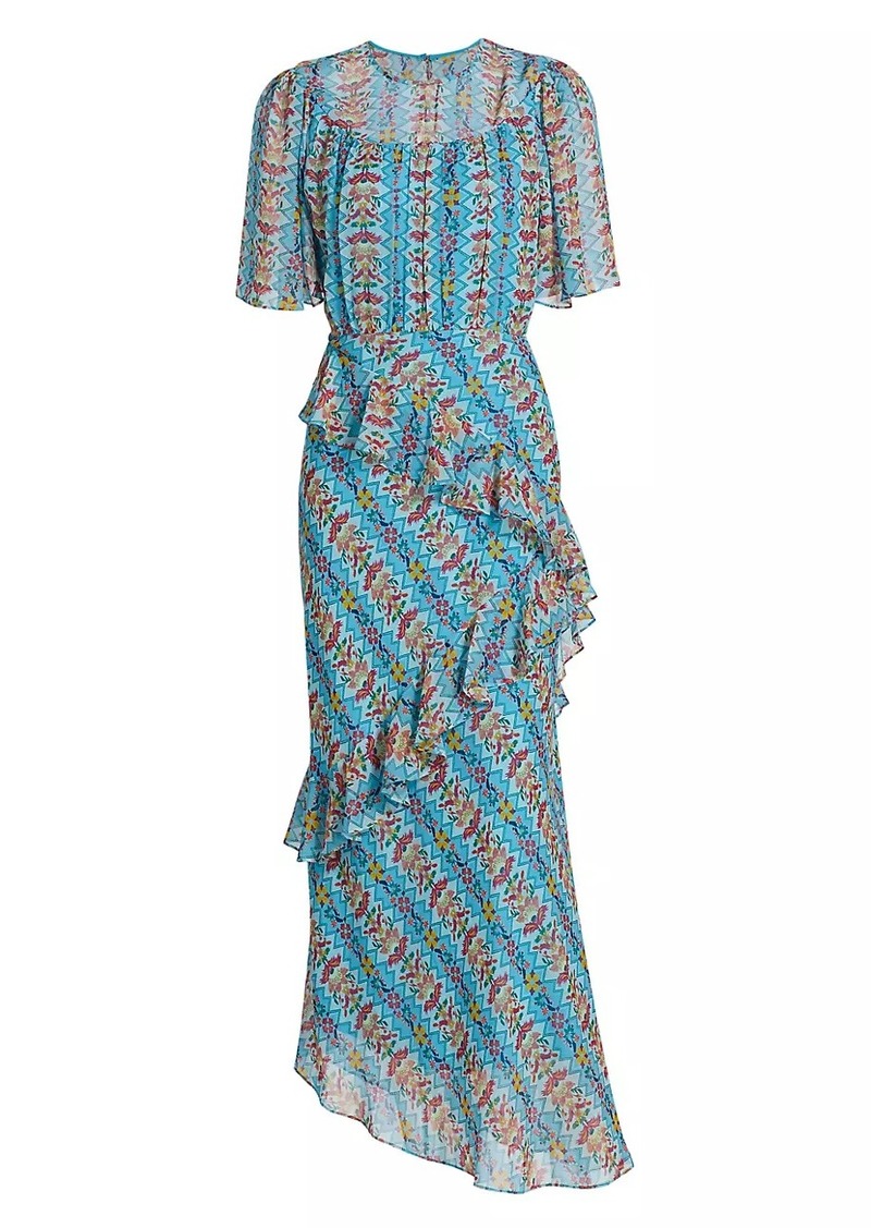 Saloni Vida Printed Silk Ruffled Maxi Dress