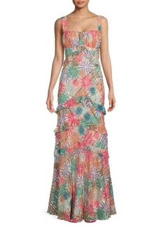 Saloni Whirlpool Sequin Floral Maxi Dress