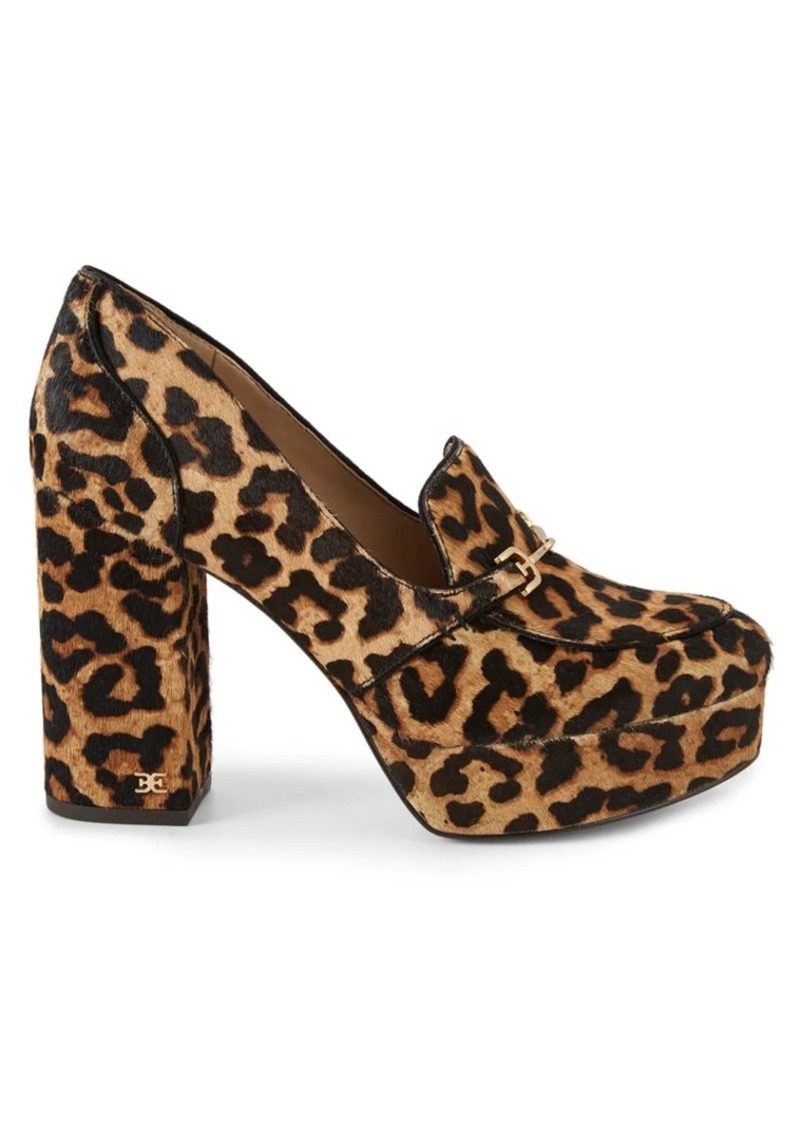 Aretha Leopard Calf Hair Block-Heel Loafers
