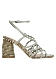 Sam Edelman Daffodil Ankle-Wrap Croc-Embossed Leather Sandals