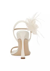 Sam Edelman Leana 100MM Feather-Trimmed Flower Appliqué Leather Sandals