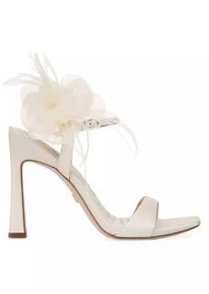 Sam Edelman Leana 100MM Feather-Trimmed Flower Appliqué Leather Sandals