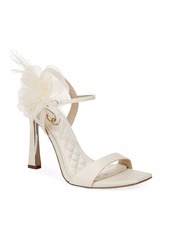 Sam Edelman Leana 100MM Feather-Trimmed Flower Appliqué Leather Sandals