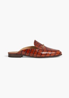 Sam Edelman - Embellished croc-effect leather slippers - Brown - US 6