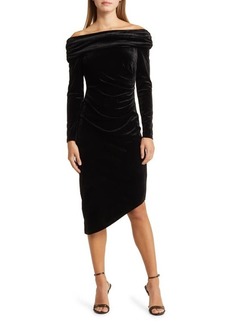 Sam Edelman Asymmetric Off the Shoulder Long Sleeve Velvet Dress