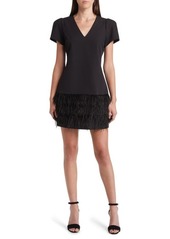 Sam Edelman Cap Sleeve Feather Trim Sheath Dress