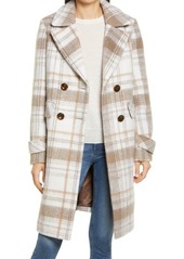 Sam Edelman Double Breasted Tweed Coat in Soft Plaid Tan at Nordstrom