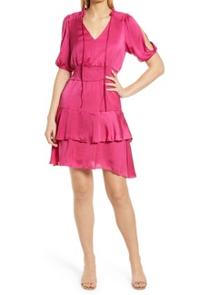 Sam Edelman Elbow Sleeve Tiered A-Line Dress in Pretty Pink at Nordstrom Rack