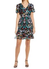Sam Edelman Embroidered Puff Sleeve A-Line Mesh Dress in Black Multi at Nordstrom