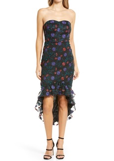 Sam Edelman Floral Embroidered High-Low Strapless Dress in Purple Multi at Nordstrom