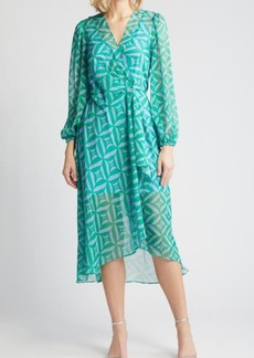 Sam Edelman Geometric Long Sleeve Chiffon Wrap Dress
