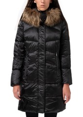 Sam Edelman High-Shine Faux-Fur-Trim Hooded Puffer Coat