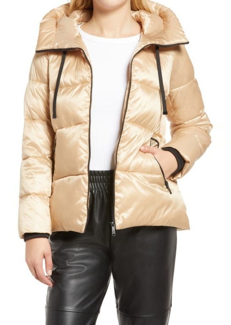 Iridescent Water Repellent Hooded Puffer Jacket in Cashmere Beige at ...