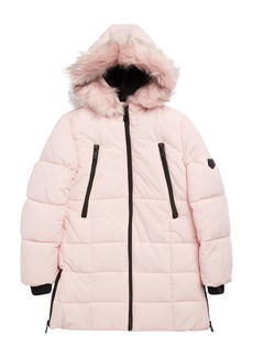 Sam Edelman Kids' Box Quilted Puffer Coat with Faux Fur Trim Hood in Pink at Nordstrom Rack