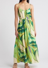 Sam Edelman Painted Palm Tie Waist Trapeze Dress