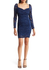 Sam Edelman Ruched Long Sleeve Lace Minidress in Navy at Nordstrom Rack