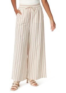 Sam Edelman Sportswear Women's Carrie Pull On Elastic Waist Soft Wide Leg Pant with Functional Drawstring Standard Montauk Stripe-White