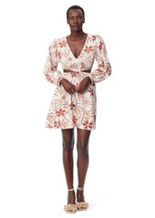 Sam Edelman Sportswear Women's Emely V-Neck Cutout Waist Dress Flora Stamp with DYE-White Sand