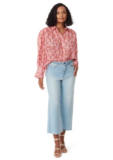 Sam Edelman Sportswear Women's Nora Button Down Long Sleeve Shirt Coastal Flora-Peach DUST