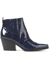 Sam Edelman Woman Winona Glossed Croc-effect Leather Ankle Boots Navy