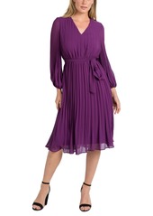 Sam Edelman Woman's Long-Sleeve Pleated A-Line Dress - Eggplant