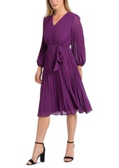 Sam Edelman Woman's Long-Sleeve Pleated A-Line Dress - Eggplant