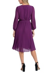 Sam Edelman Woman's Long-Sleeve Pleated A-Line Dress - Eggplant