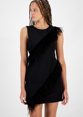 Sam Edelman Women's Asymmetric-Feather-Trim Sheath Dress - Black