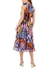Sam Edelman Women's Butterfly High-Neck Tie-Back Midi Dress - Lavender Multi